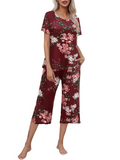 Gorąca sprzedaż damska drukowana top z krótkim rękawem z Capri Pants Lounge &amp; Sutwear Set