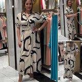 👗[S-5XL]Elegancka, nieregularna, wzorzysta sukienka z dopasowaną talią