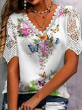 🌸Elegancki top z koronkowym wykończeniem i kwiatowym wzorem motyla🦋