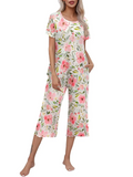 Gorąca sprzedaż damska drukowana top z krótkim rękawem z Capri Pants Lounge &amp; Sutwear Set