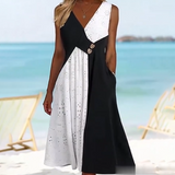 👗 Elegancka damska sukienka z dekoltem w serek i modnym patchworkiem