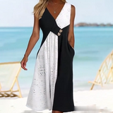 👗 Elegancka damska sukienka z dekoltem w serek i modnym patchworkiem